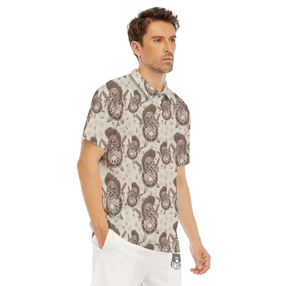 Helmet Spartan Warrior Print Pattern Men's Golf Shirts-grizzshop