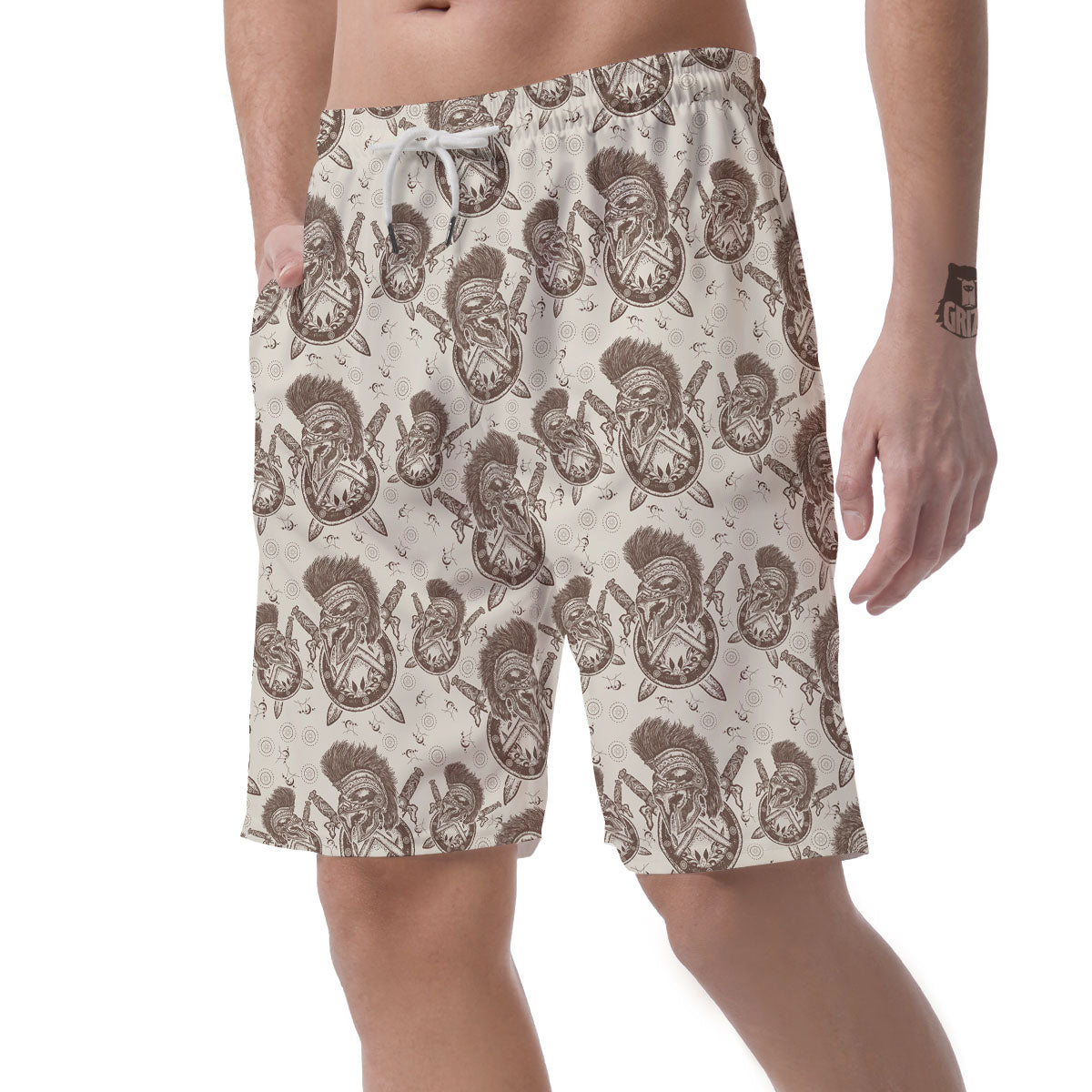 Helmet Spartan Warrior Print Pattern Men's Shorts-grizzshop