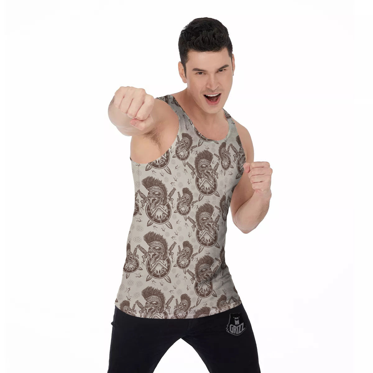 Helmet Spartan Warrior Print Pattern Men's Tank Top-grizzshop