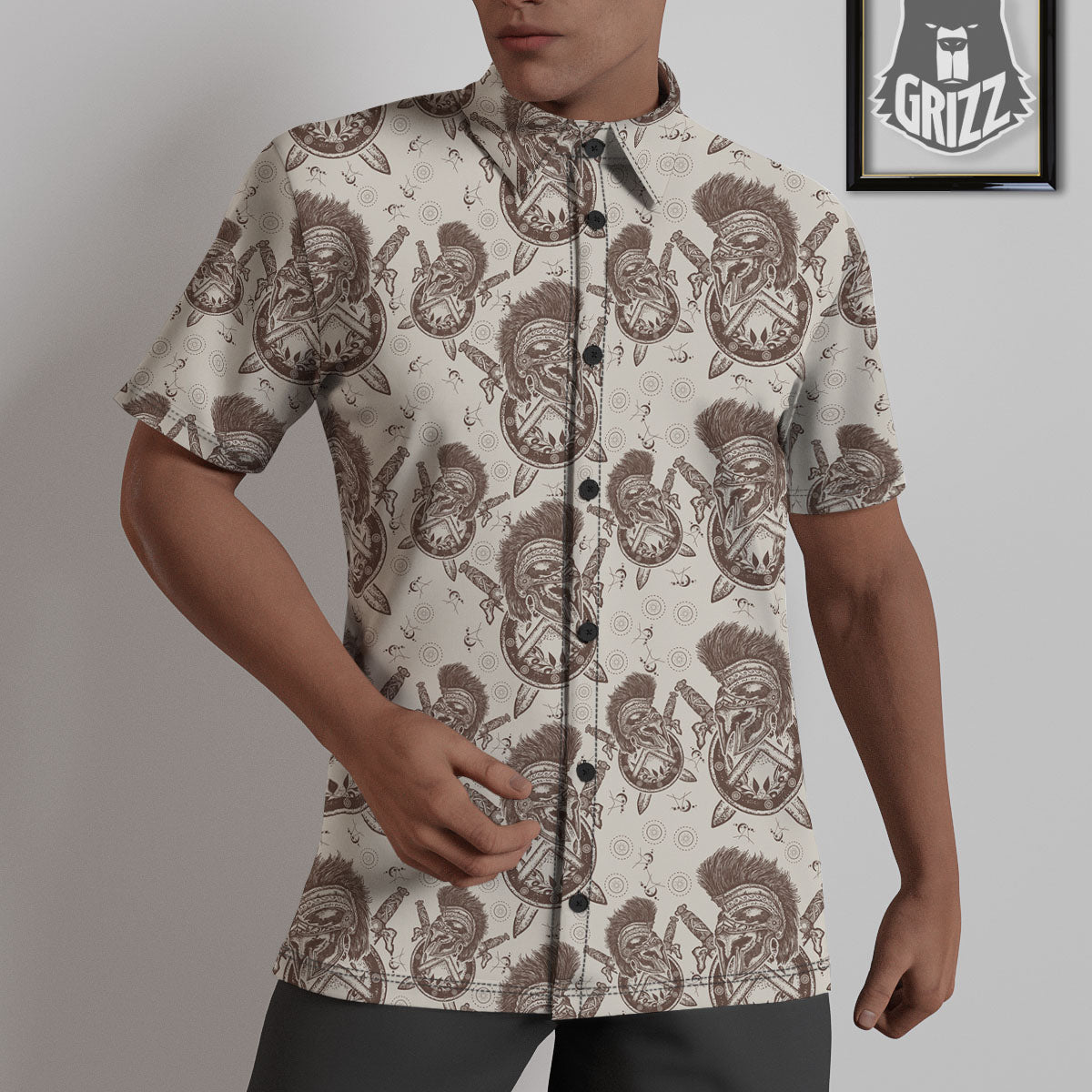 Helmet Spartan Warrior Print Pattern Untucked Shirts-grizzshop