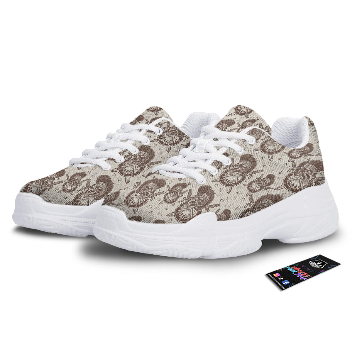 Helmet Spartan Warrior Print Pattern White Chunky Shoes-grizzshop