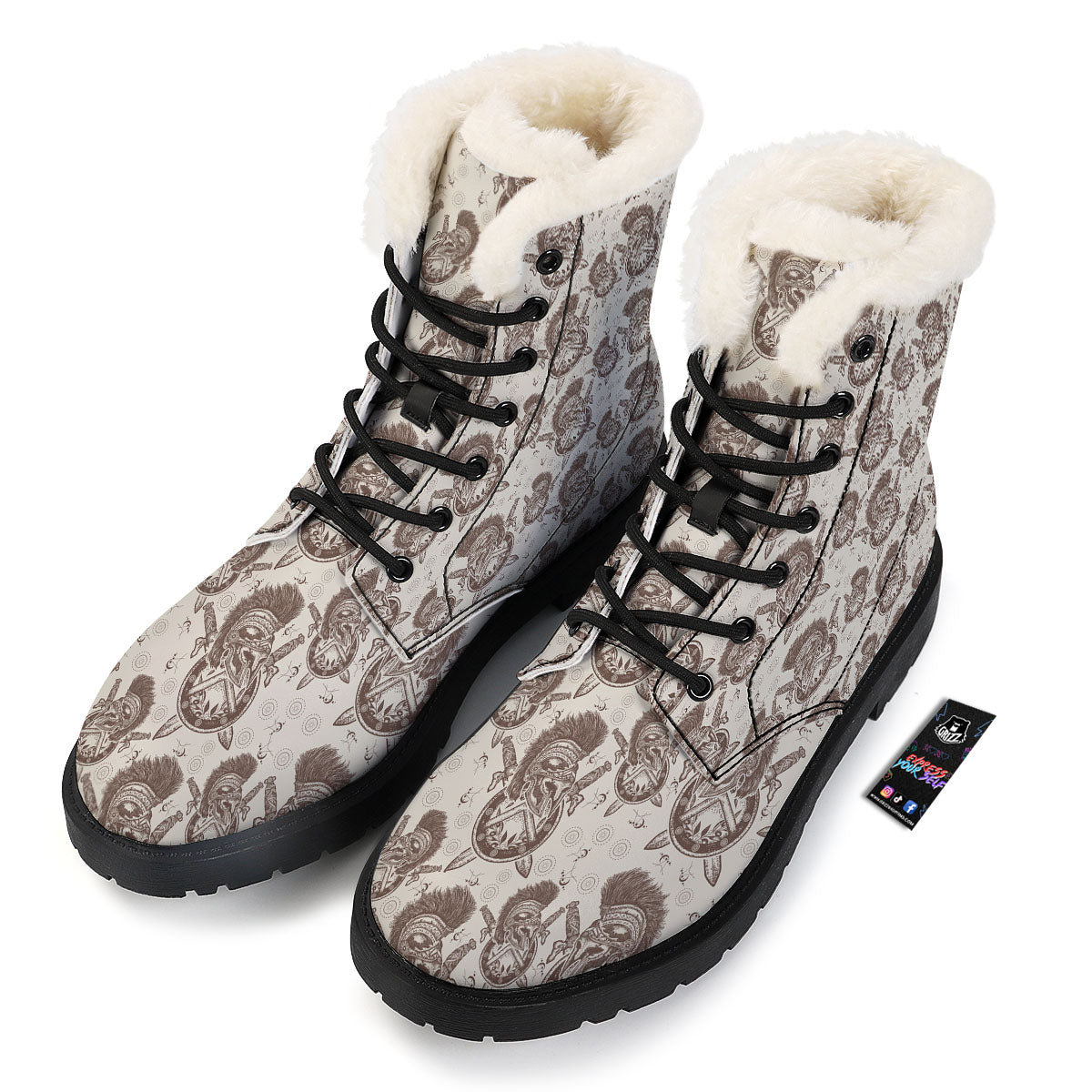 Helmet Spartan Warrior Print Pattern Winter Boots-grizzshop