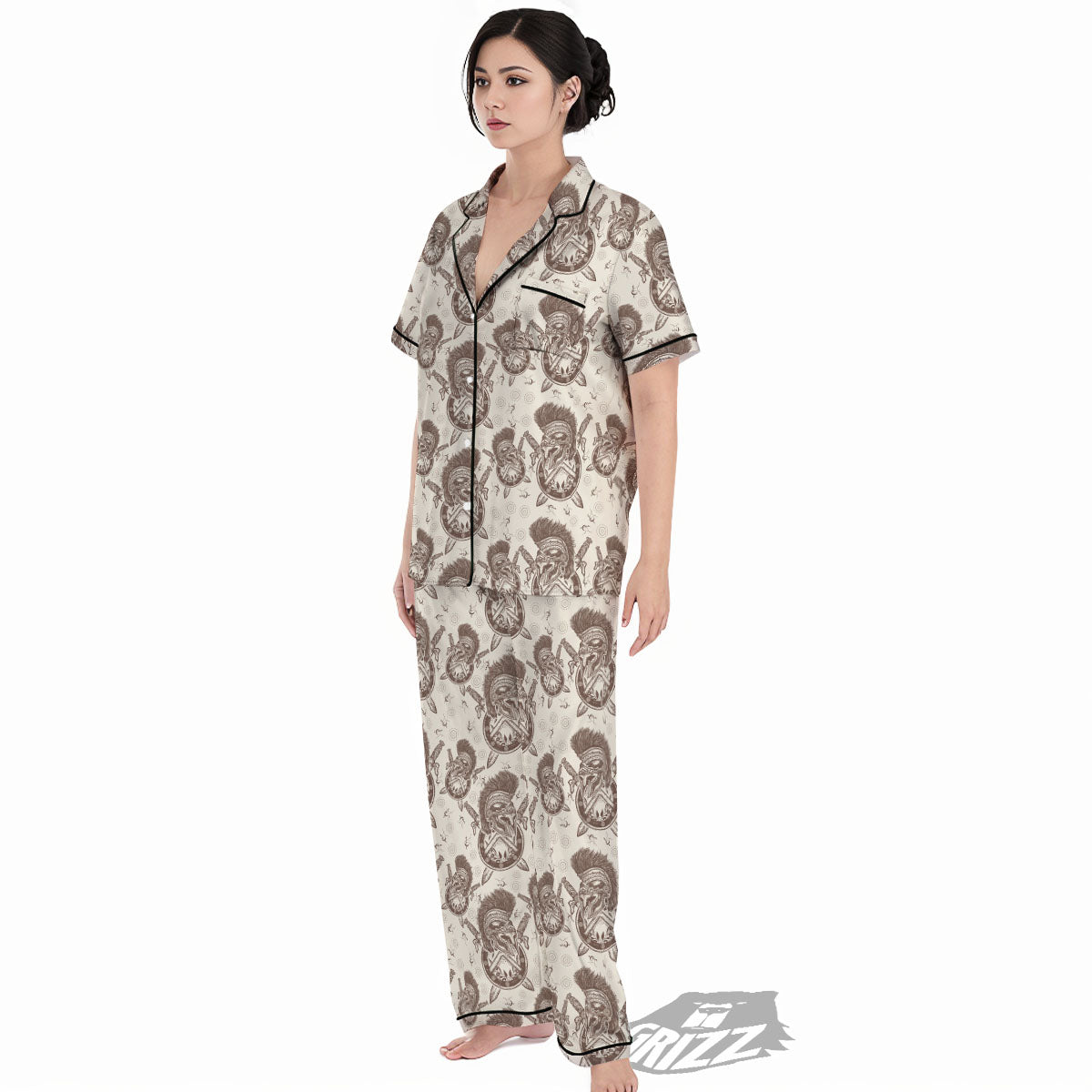 Helmet Spartan Warrior Print Pattern Women's Pajamas Set-grizzshop