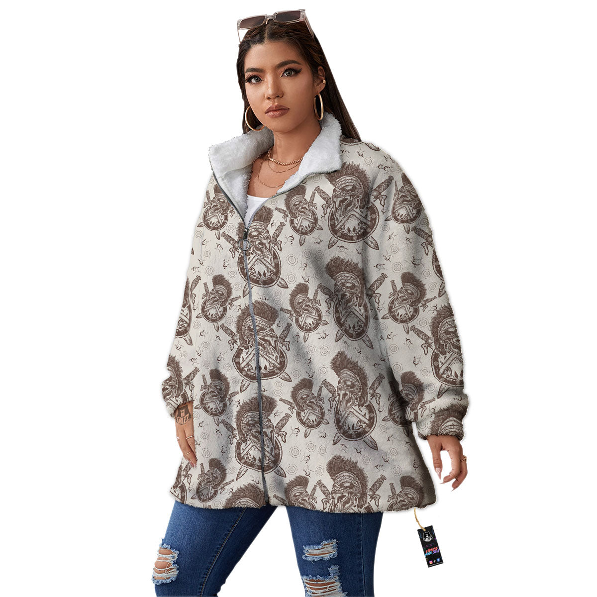 Helmet Spartan Warrior Print Pattern Women's Sherpa Jacket-grizzshop