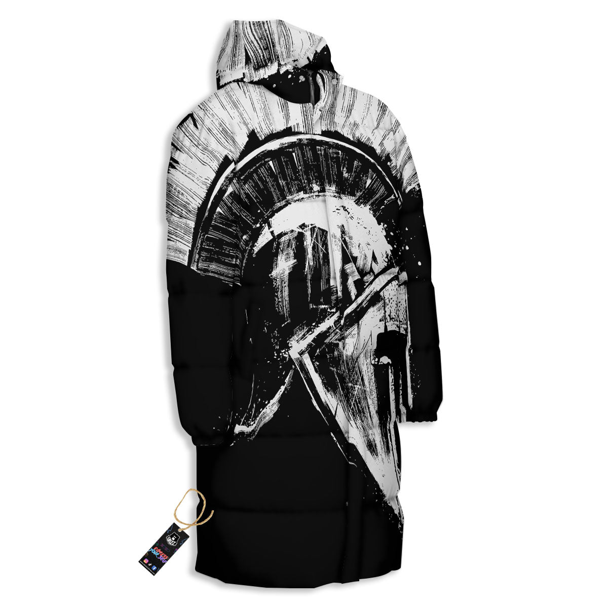 Helmet Ancient Spartan Print Long Down Jacket