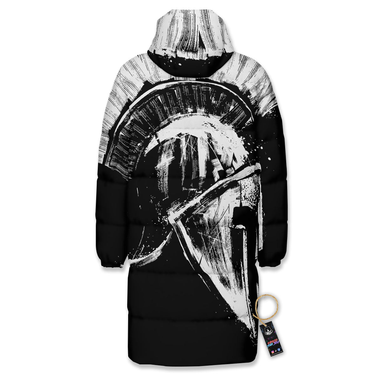 Helmet Ancient Spartan Print Long Down Jacket