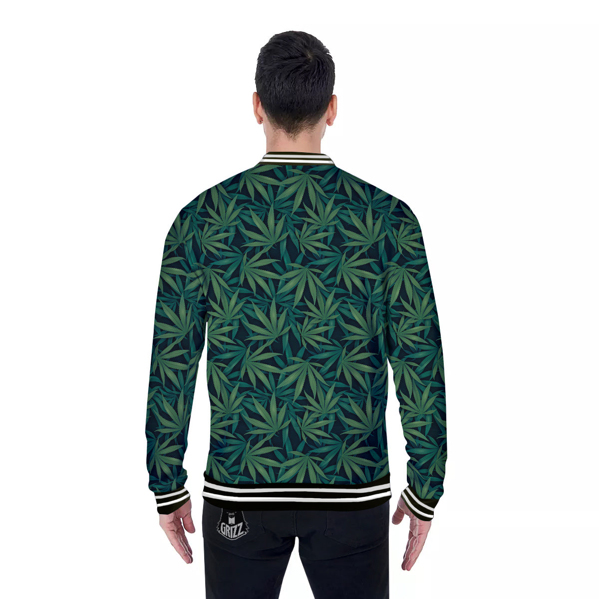 Hemp Dark Green Print Pattern Baseball Jacket-grizzshop