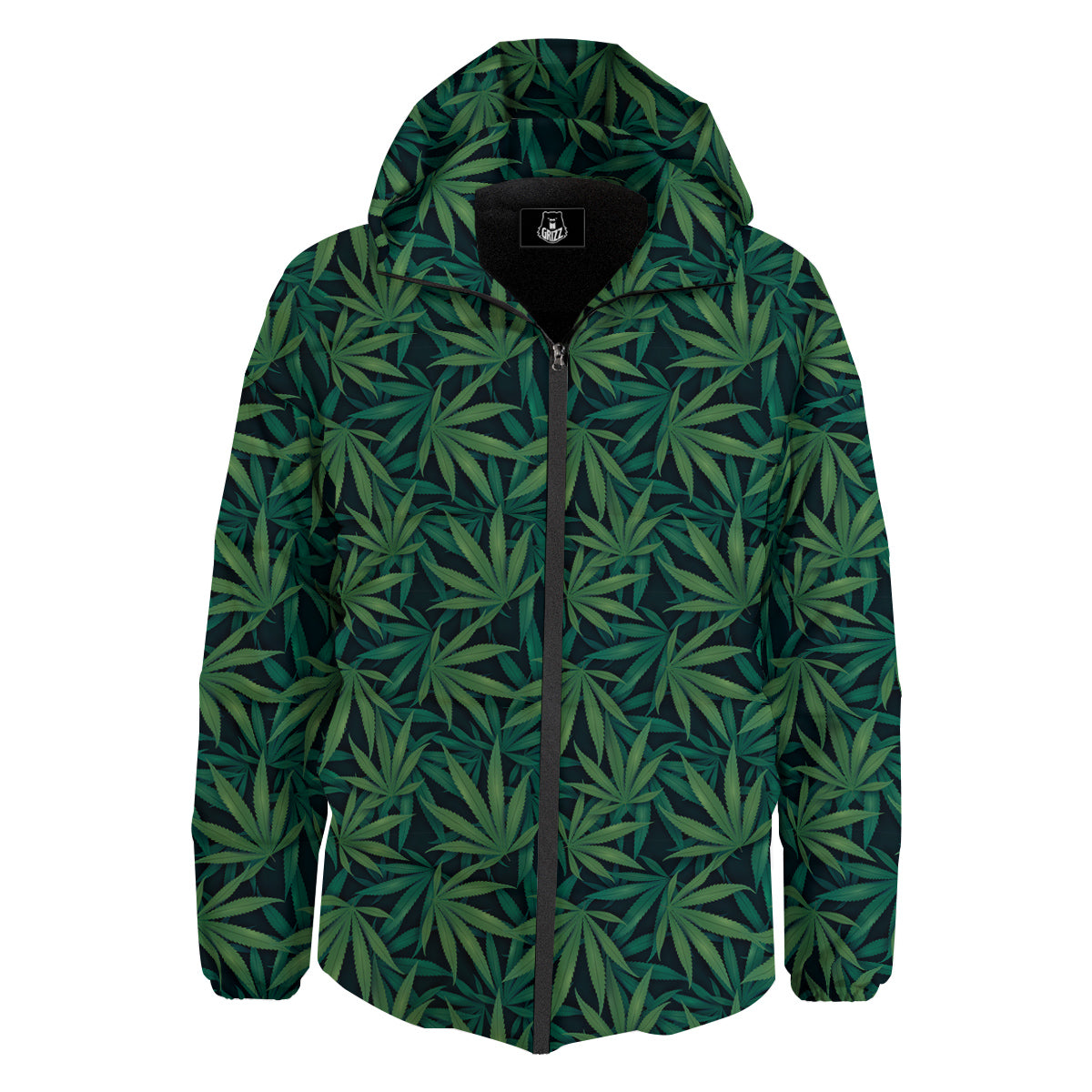 Hemp Dark Green Print Pattern Down Jacket-grizzshop
