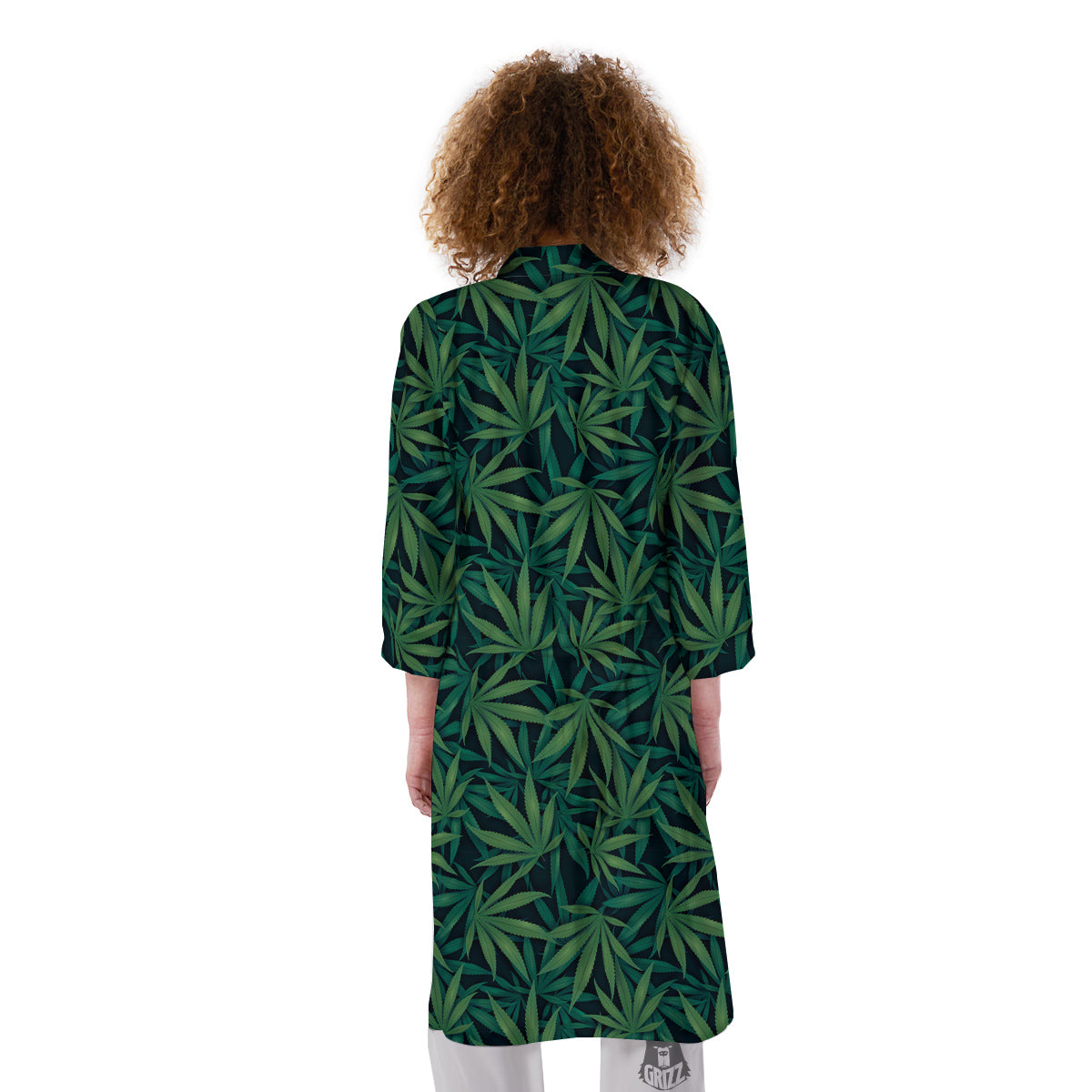 Hemp Dark Green Print Pattern Kimono-grizzshop