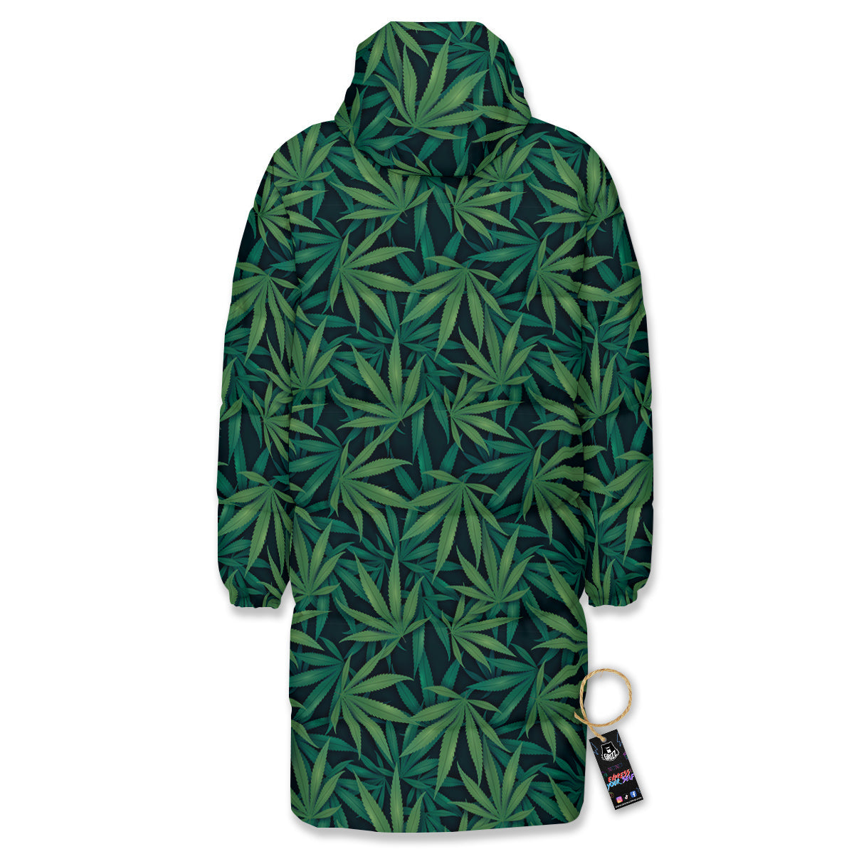 Hemp Dark Green Print Pattern Long Down Jacket-grizzshop