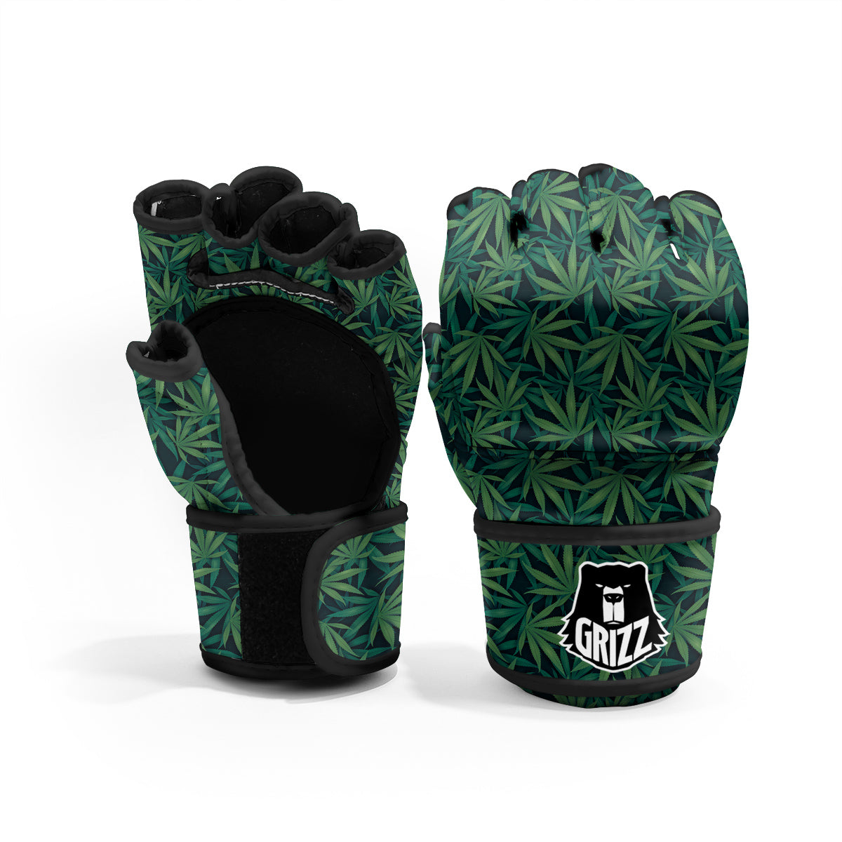 Hemp Dark Green Print Pattern MMA Gloves-grizzshop