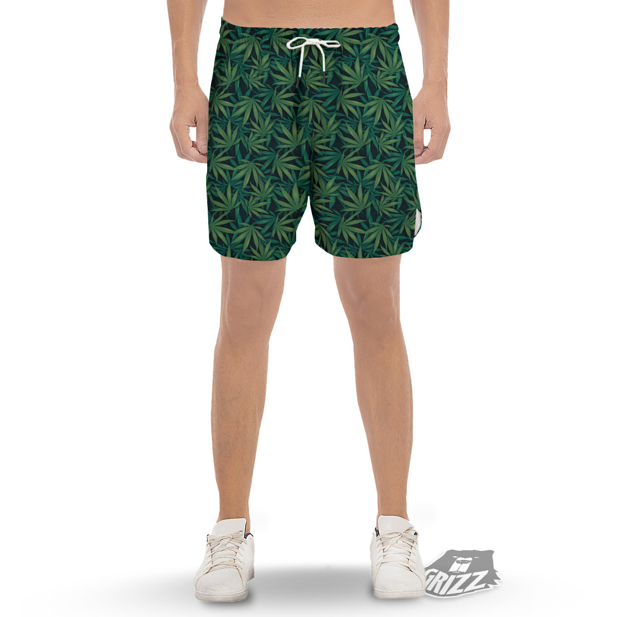 Hemp Dark Green Print Pattern Men's Gym Shorts-grizzshop