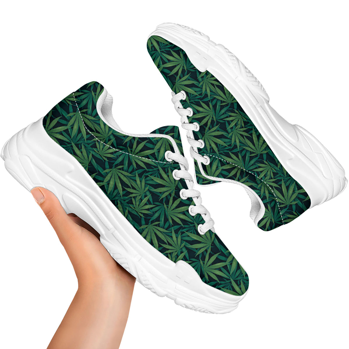Hemp Dark Green Print Pattern White Chunky Shoes-grizzshop