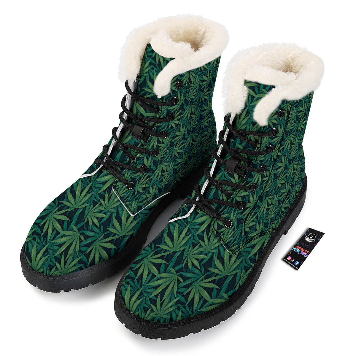 Hemp Dark Green Print Pattern Winter Boots-grizzshop