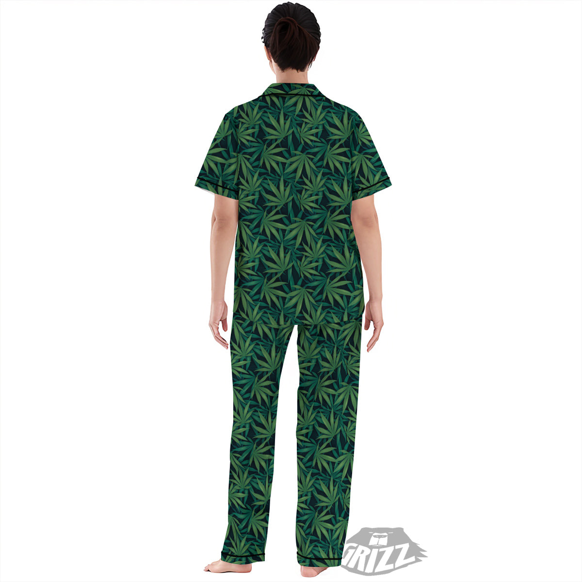 Hemp Dark Green Print Pattern Women's Pajamas Set-grizzshop