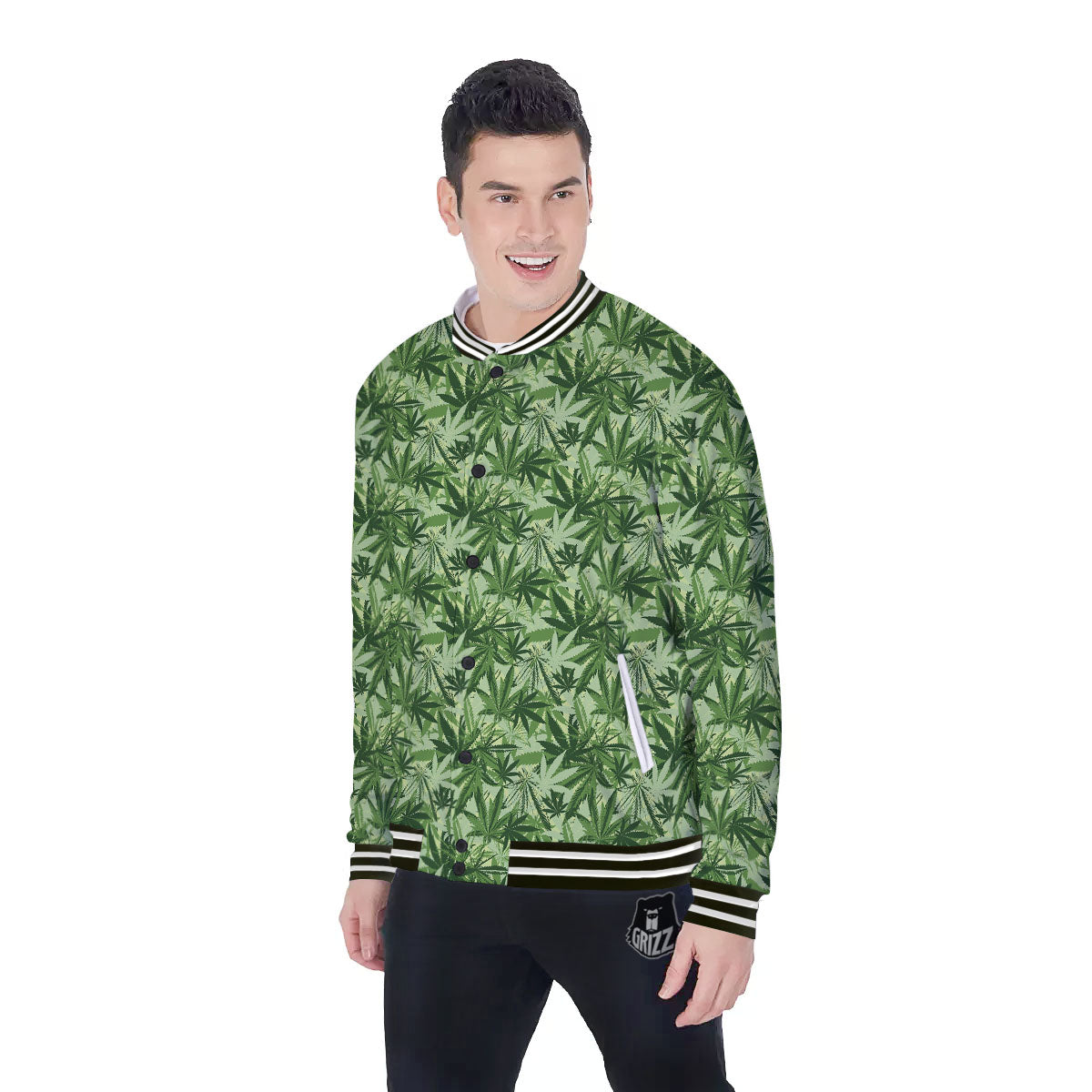 Hemp Leaf Print Pattern Baseball Jacket-grizzshop