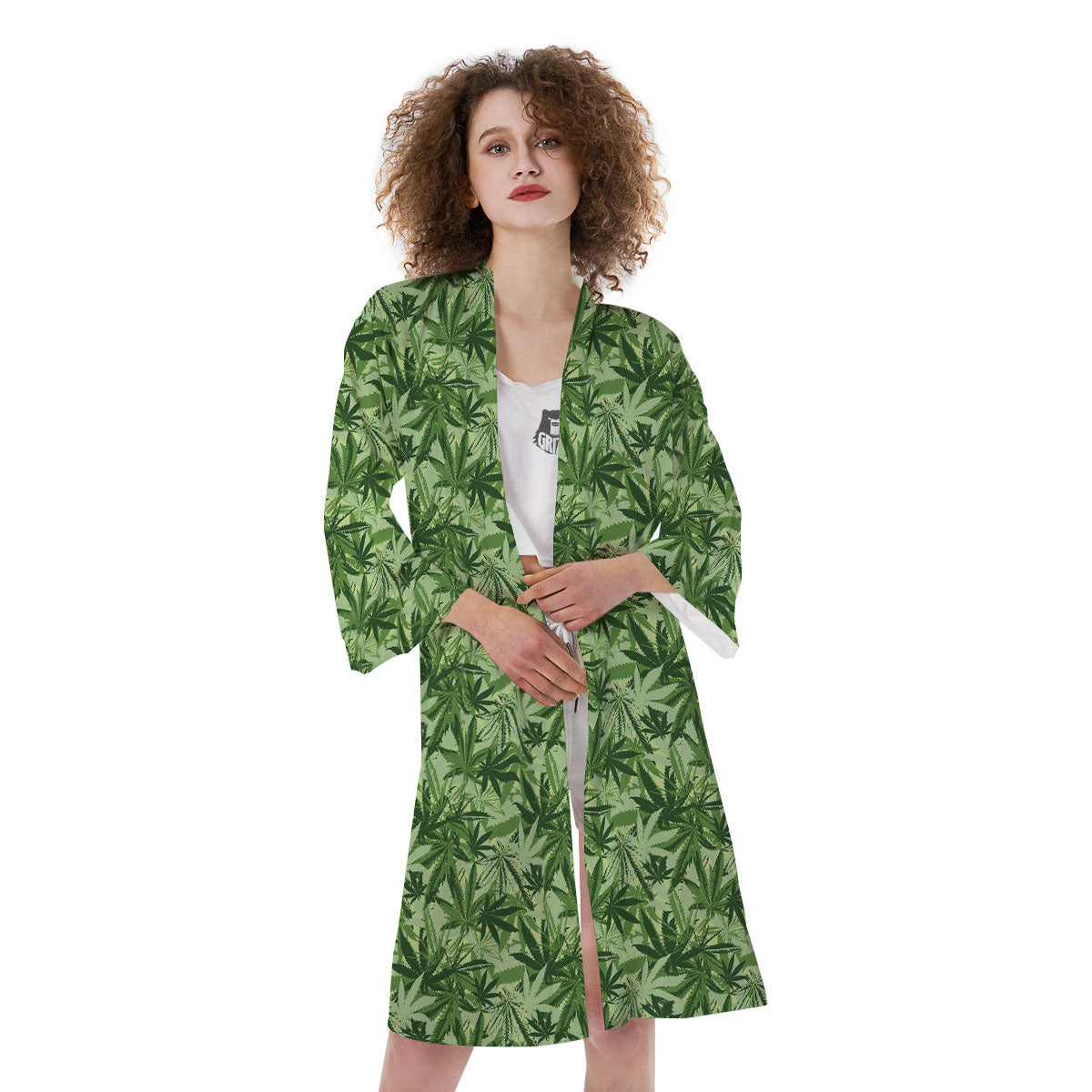 Hemp Leaf Print Pattern Kimono-grizzshop