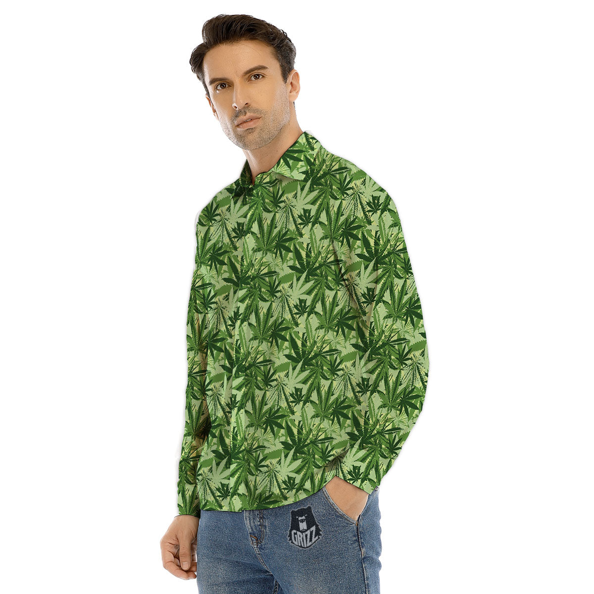 Hemp Leaf Print Pattern Men's Dress Shirts-grizzshop