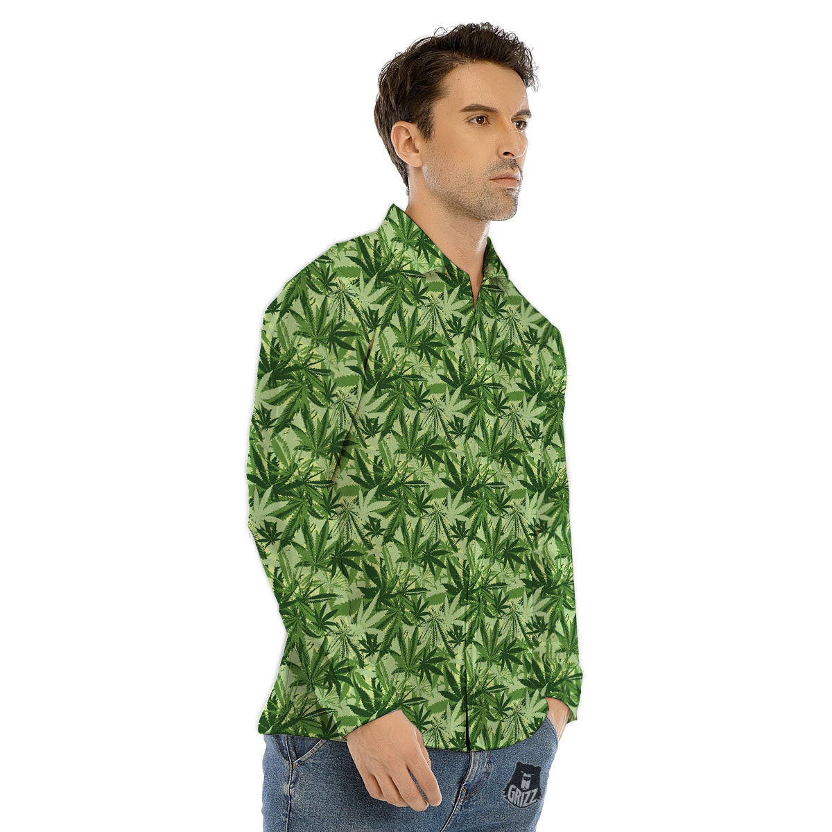 Hemp Leaf Print Pattern Men's Dress Shirts-grizzshop
