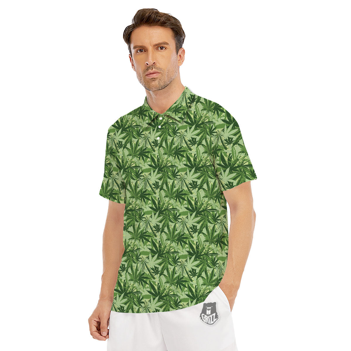 Hemp Leaf Print Pattern Men's Golf Shirts-grizzshop