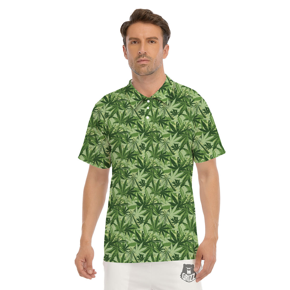 Hemp Leaf Print Pattern Men's Golf Shirts-grizzshop