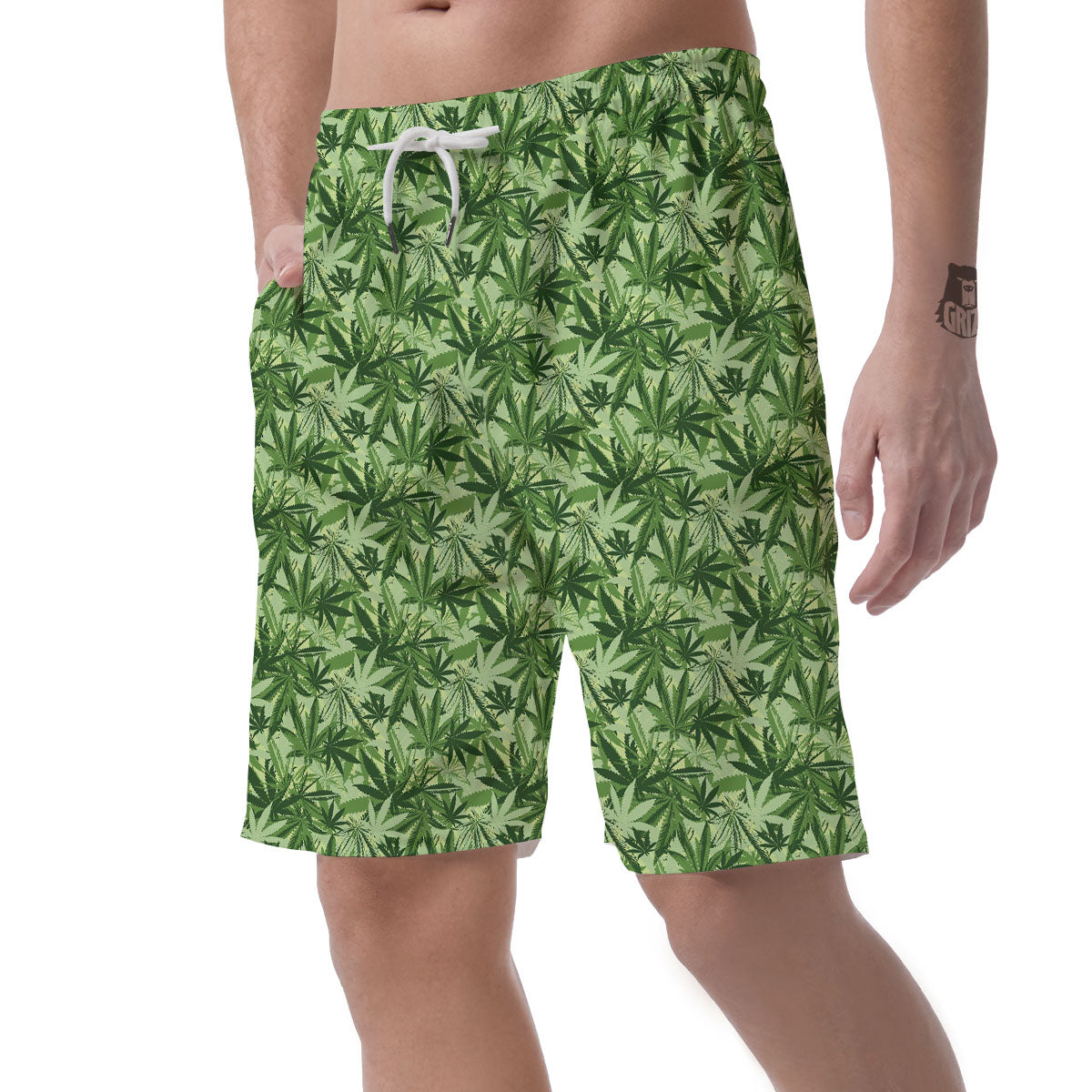 Hemp Leaf Print Pattern Men's Shorts-grizzshop
