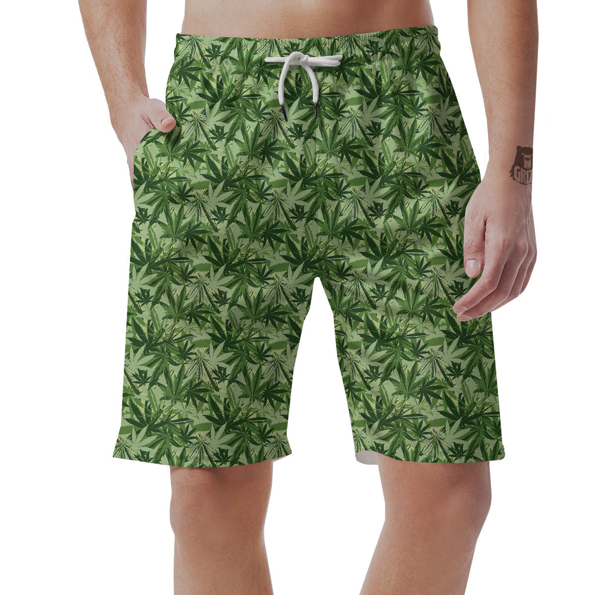 Hemp Leaf Print Pattern Men's Shorts-grizzshop