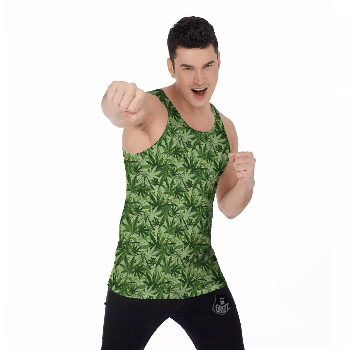 Hemp Leaf Print Pattern Men's Tank Top-grizzshop