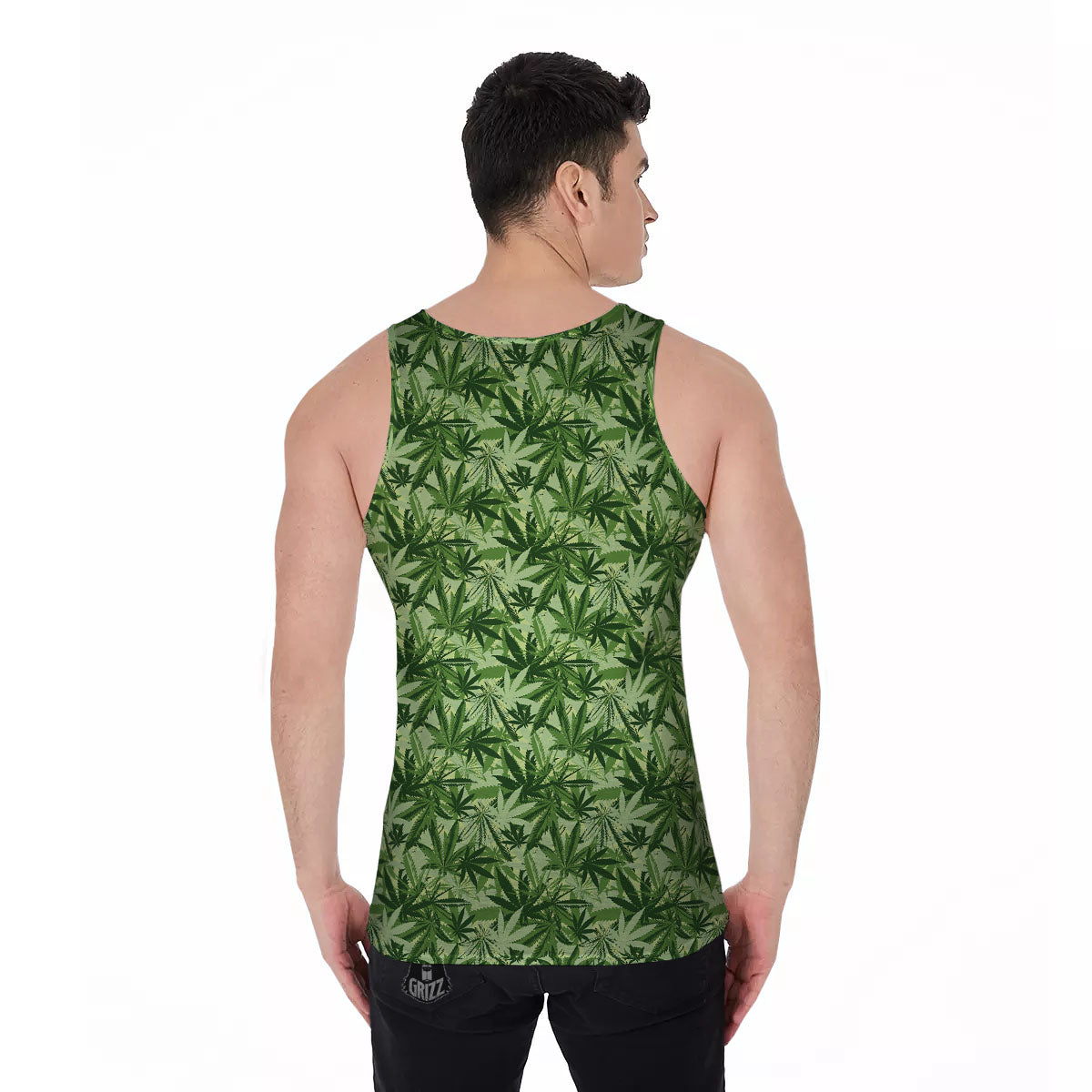 Hemp Leaf Print Pattern Men's Tank Top-grizzshop