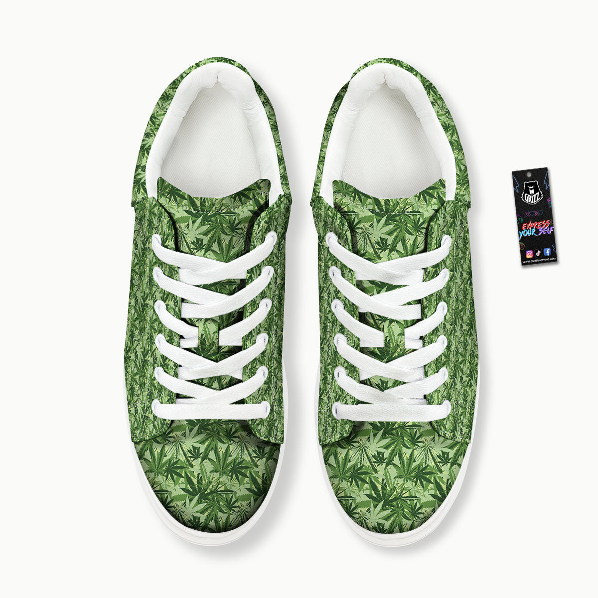 Hemp Leaf Print Pattern Platform Shoes-grizzshop