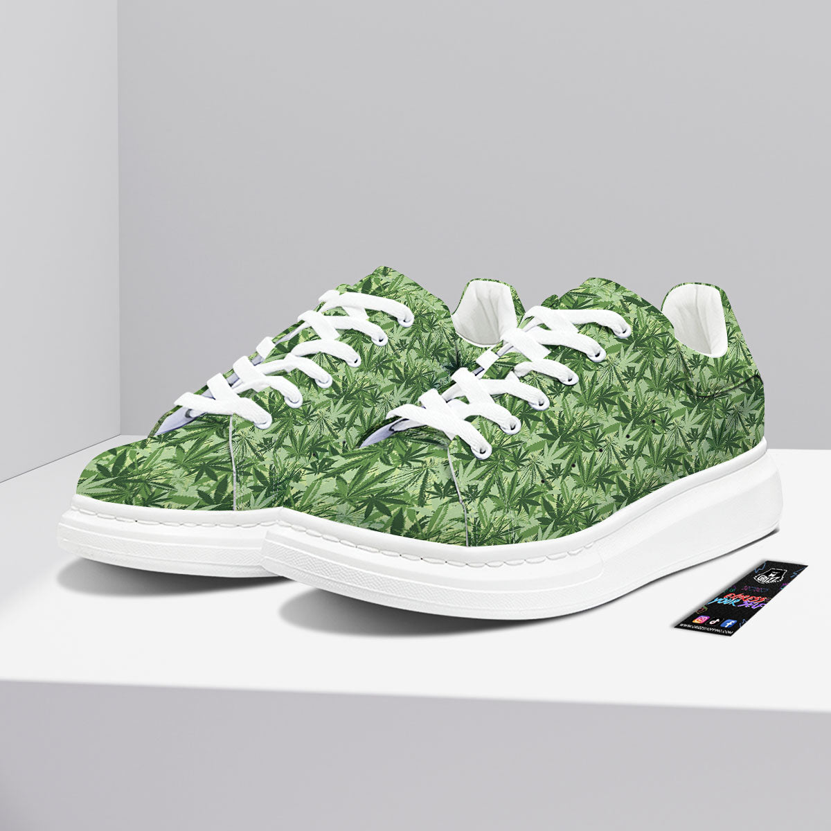 Hemp Leaf Print Pattern Platform Shoes-grizzshop