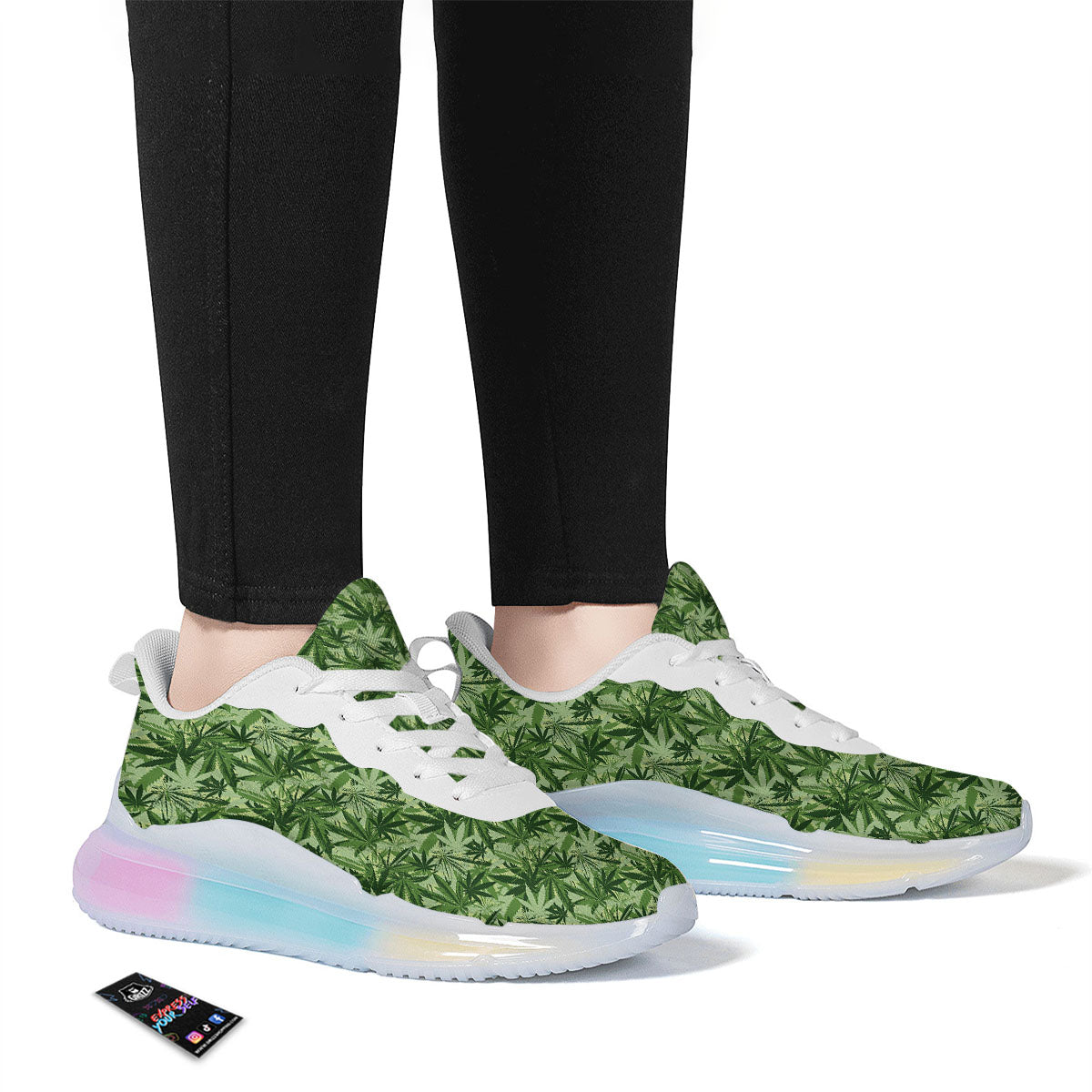 Hemp Leaf Print Pattern Running Sneakers-grizzshop