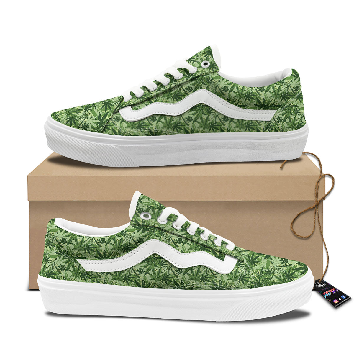 Hemp Leaf Print Pattern Skate Shoes-grizzshop