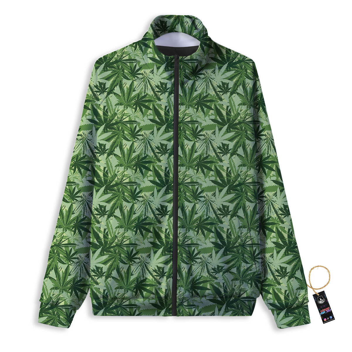 Hemp Leaf Print Pattern Track Jacket-grizzshop