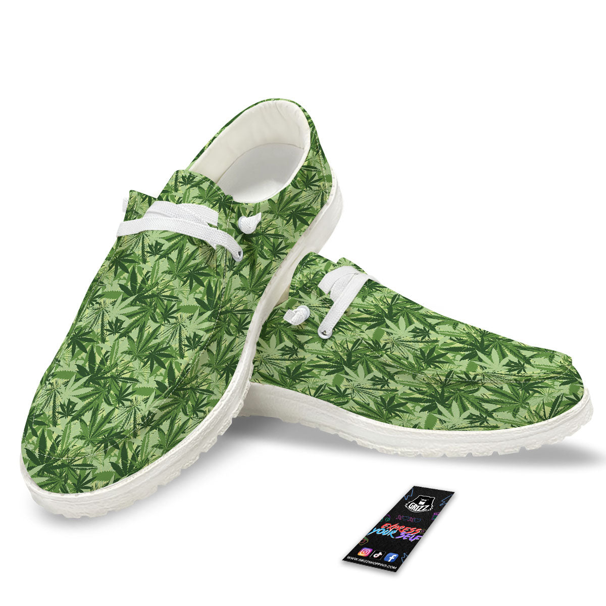 Hemp Leaf Print Pattern White Loafers-grizzshop