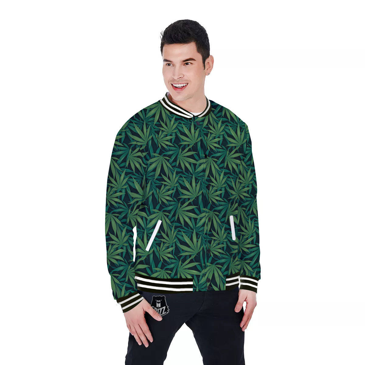 Hemp Leaves Green Print Pattern Baseball Jacket-grizzshop