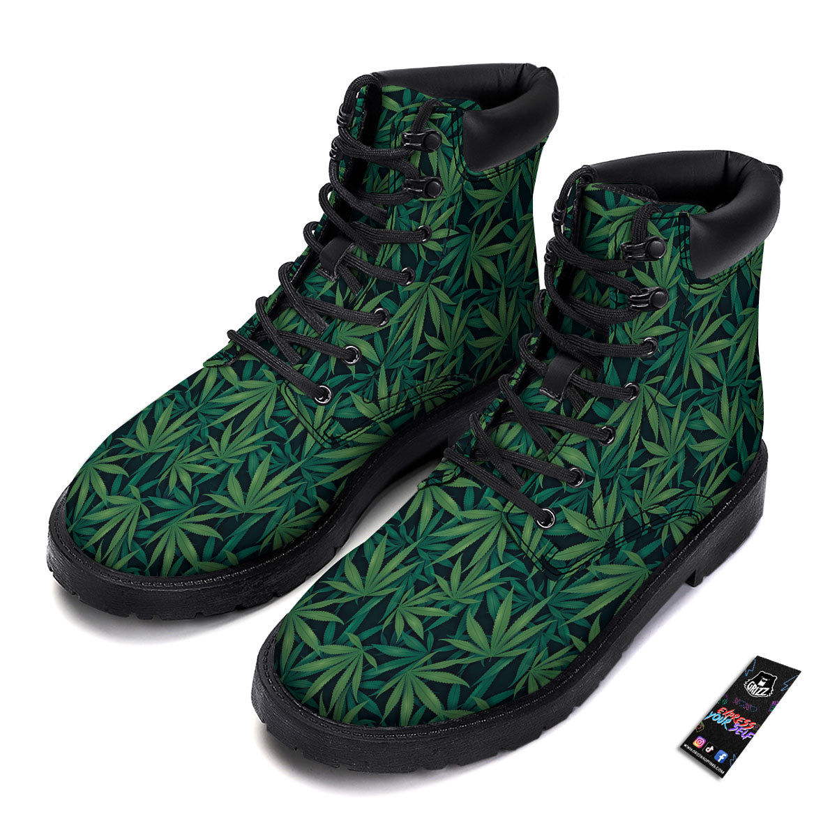 Hemp Leaves Green Print Pattern Boots-grizzshop