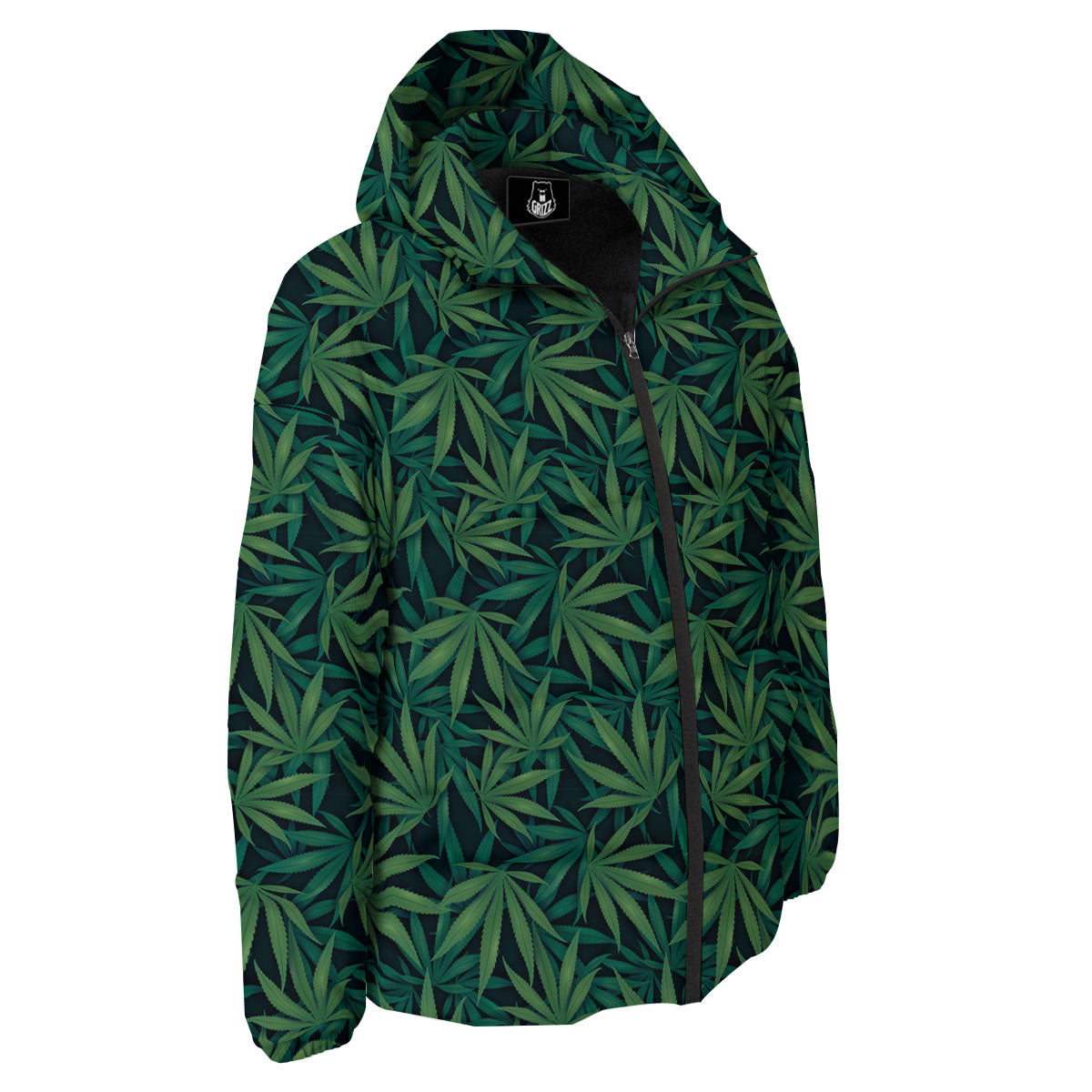 Hemp Leaves Green Print Pattern Down Jacket-grizzshop