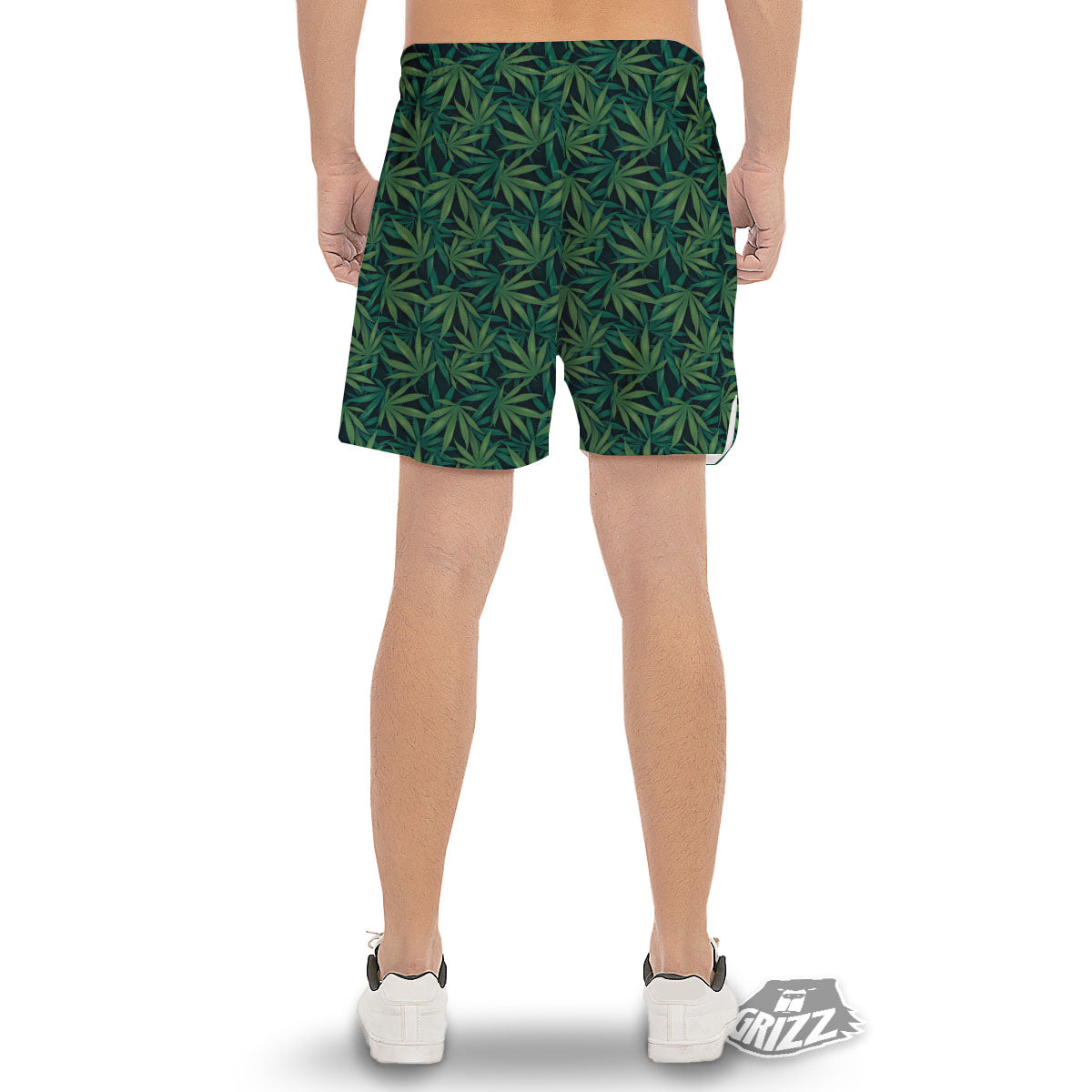 Hemp Leaves Green Print Pattern Men's Gym Shorts-grizzshop