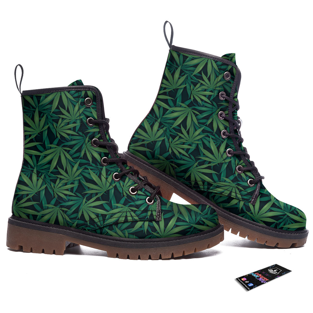 Hemp Leaves Green Print Pattern Work Boots-grizzshop