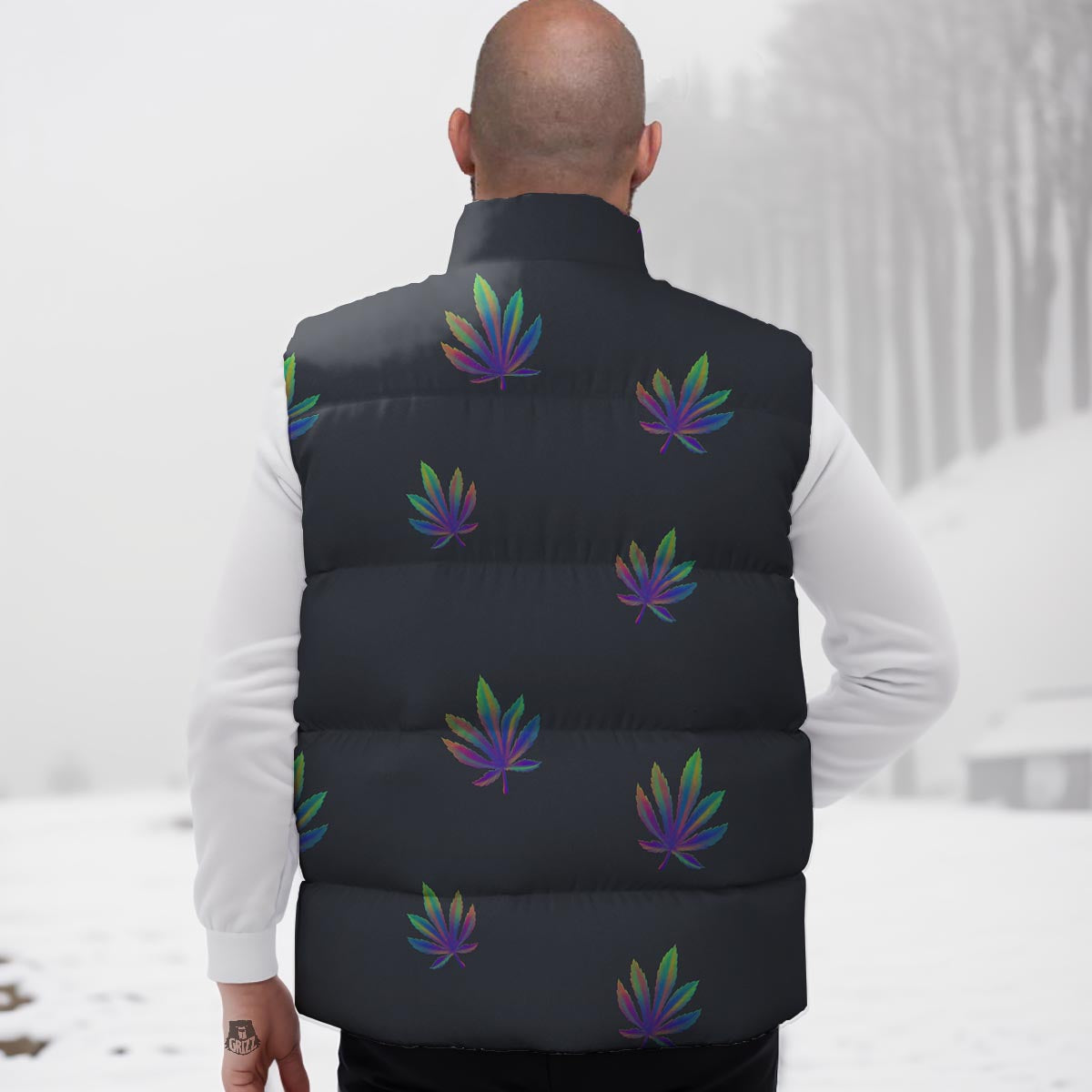 Hemp Leaves Reggae Trippy Print Pattern Down Vest-grizzshop