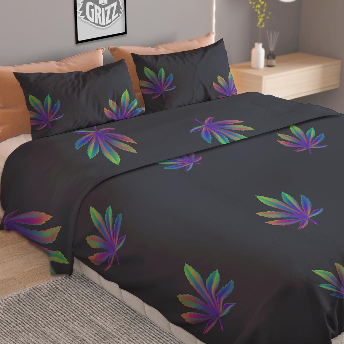 Hemp Leaves Reggae Trippy Print Pattern Duvet Cover Bedding Set-grizzshop