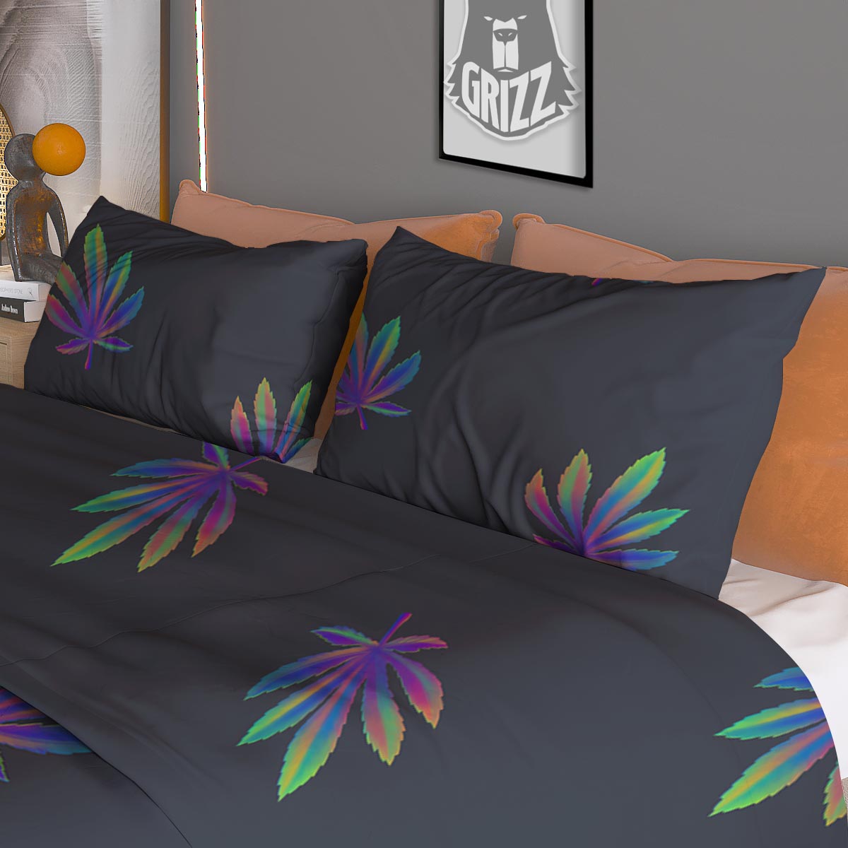 Hemp Leaves Reggae Trippy Print Pattern Duvet Cover Bedding Set-grizzshop