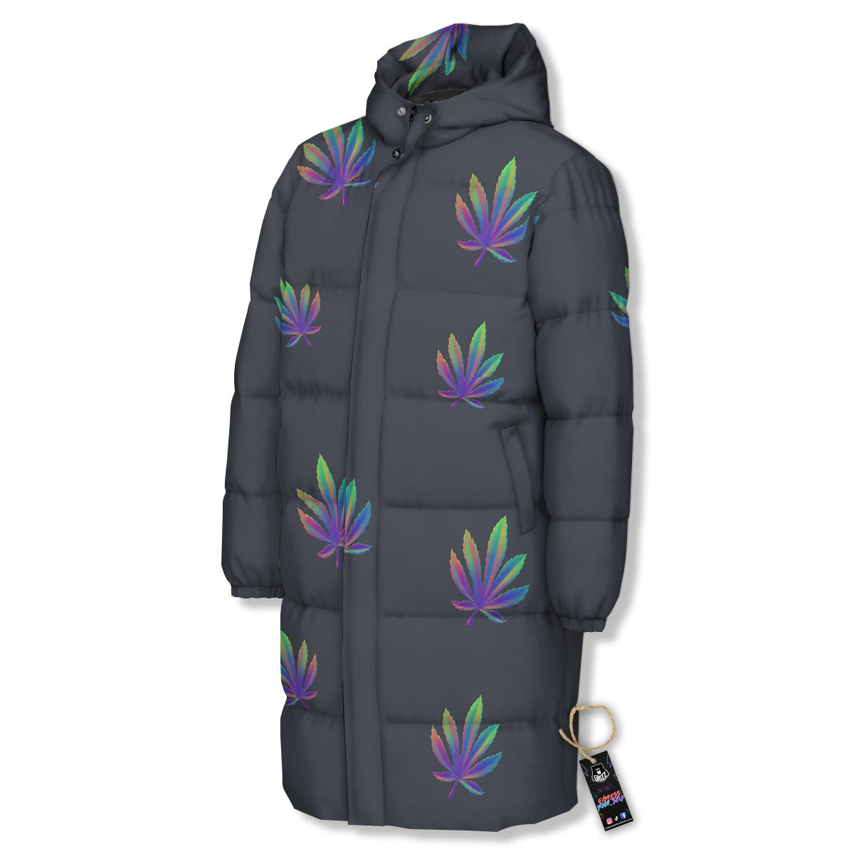 Hemp Leaves Reggae Trippy Print Pattern Long Down Jacket-grizzshop