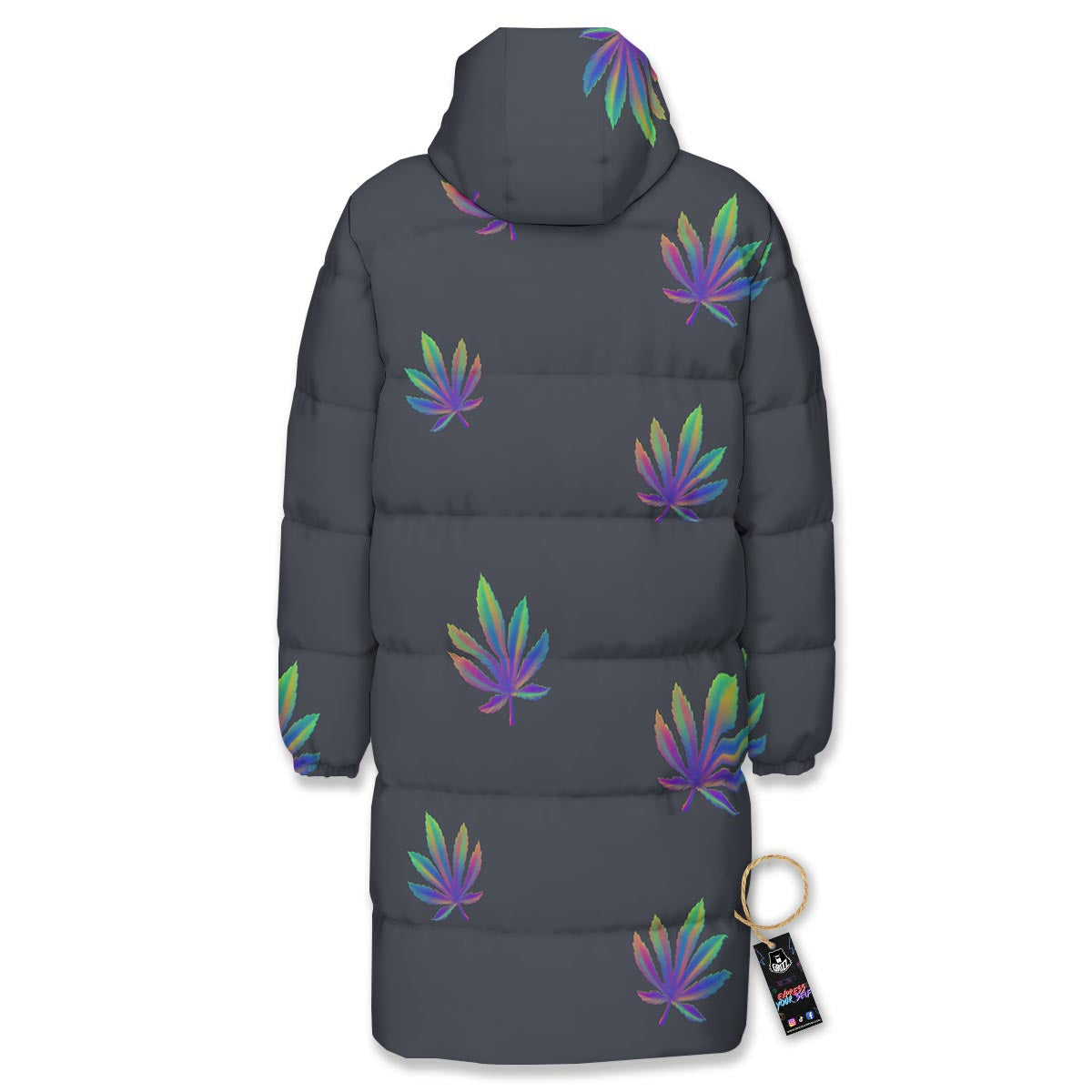 Hemp Leaves Reggae Trippy Print Pattern Long Down Jacket-grizzshop