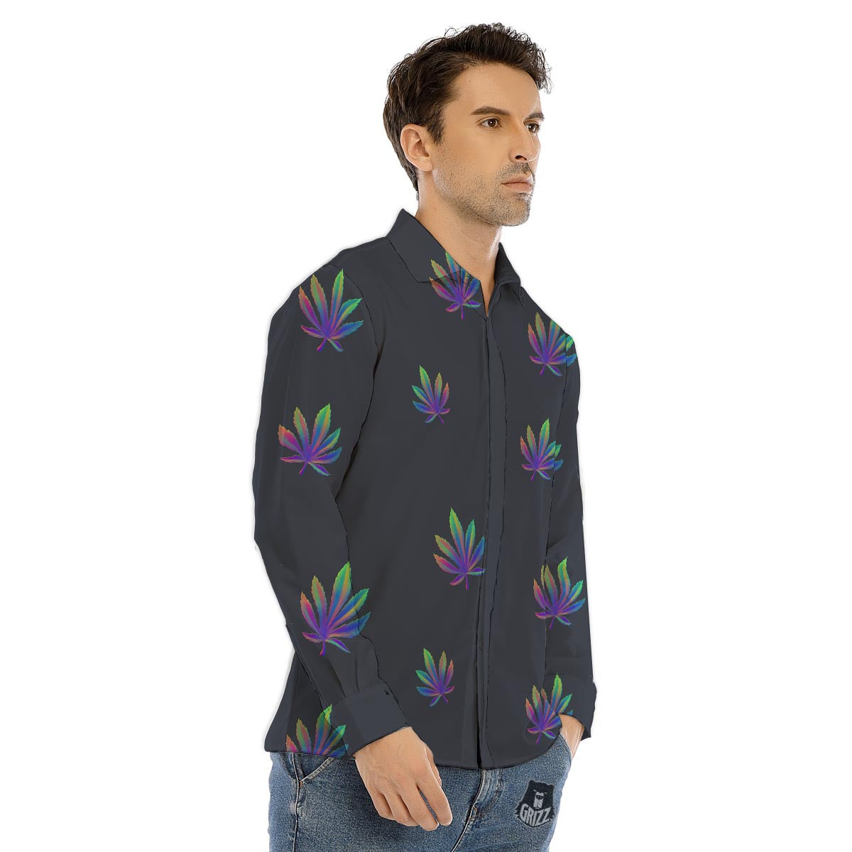 Hemp Leaves Reggae Trippy Print Pattern Men's Dress Shirts-grizzshop