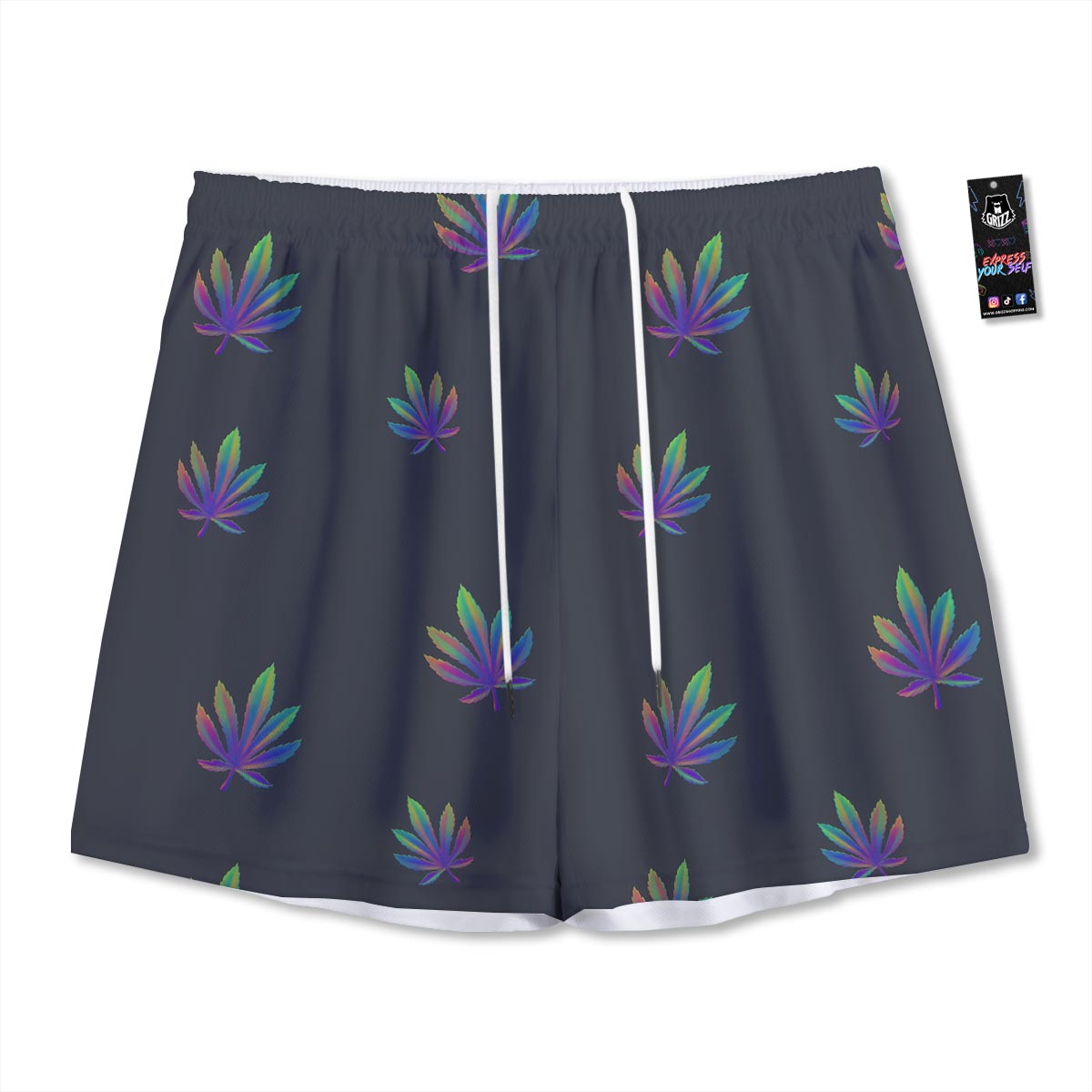 Hemp Leaves Reggae Trippy Print Pattern Mesh Shorts-grizzshop
