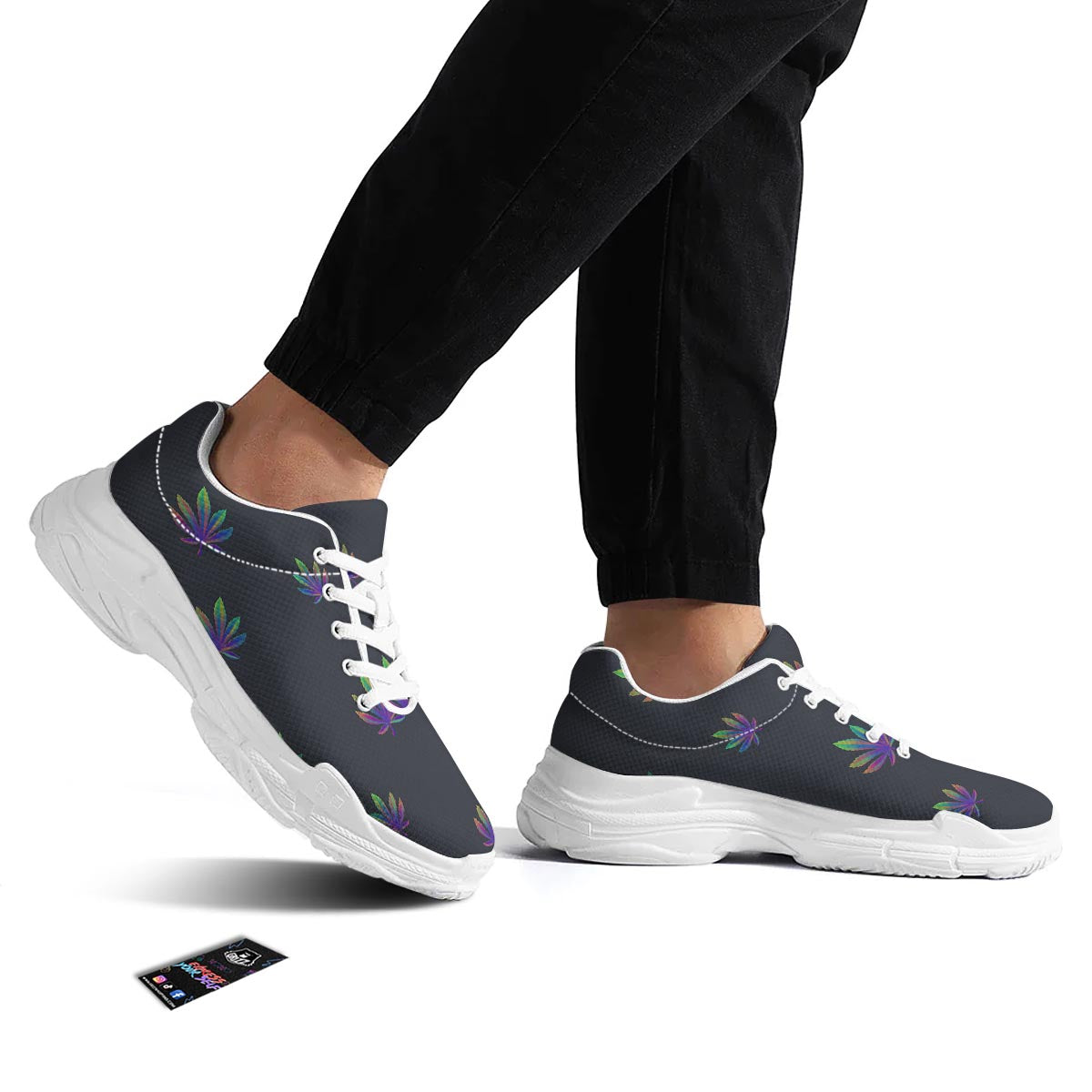 Hemp Leaves Reggae Trippy Print Pattern White Chunky Shoes-grizzshop