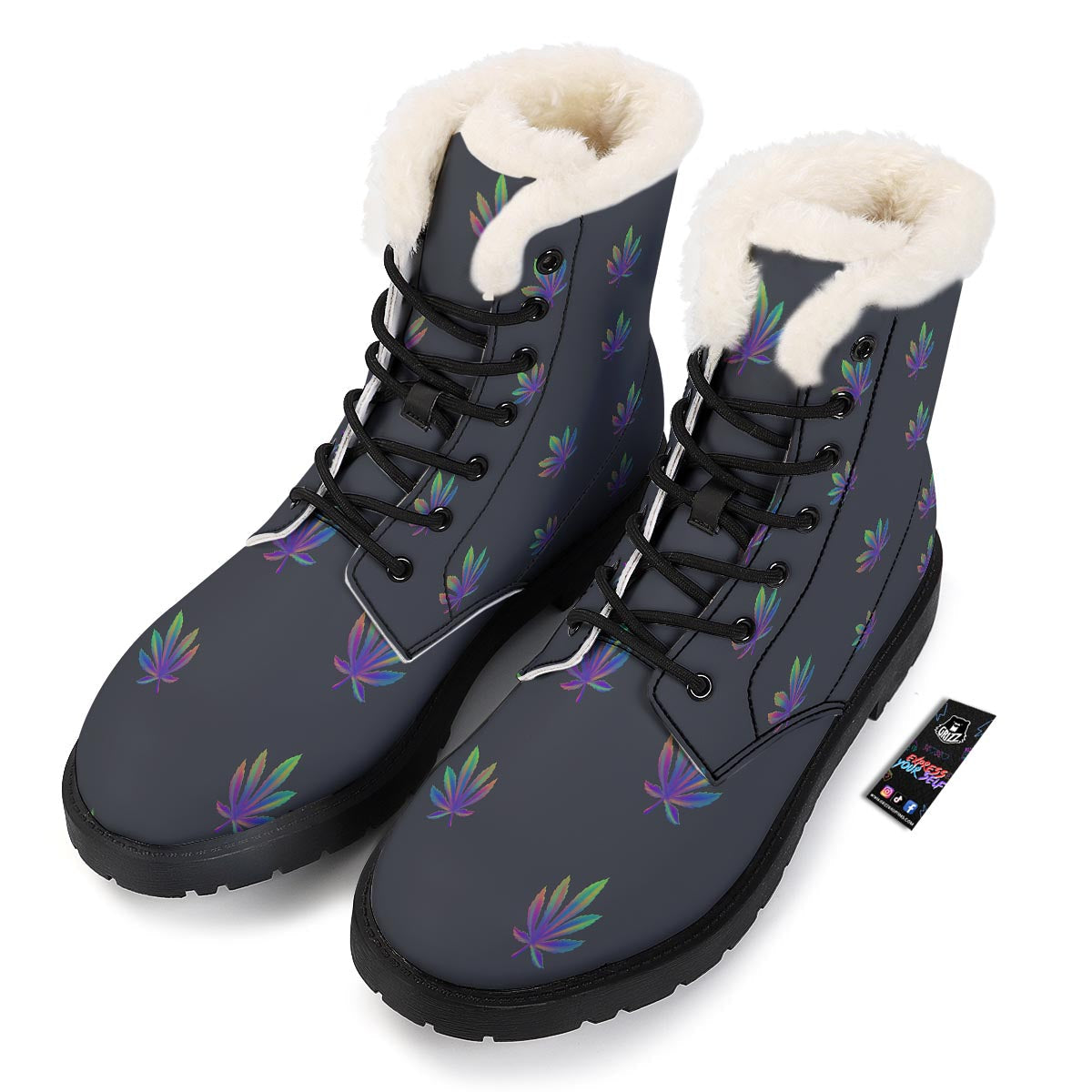 Hemp Leaves Reggae Trippy Print Pattern Winter Boots-grizzshop