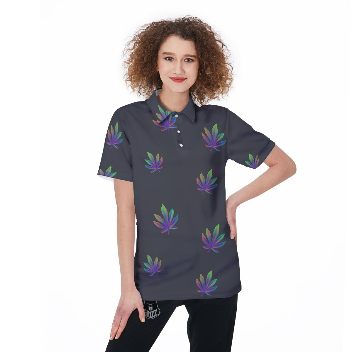 Hemp Leaves Reggae Trippy Print Pattern Women's Golf Shirts-grizzshop